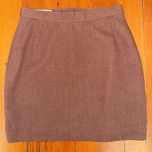 Vintage Pleated Brown Wool Tweed Mini Pencil Skirt with Lining Franco Mirabelli